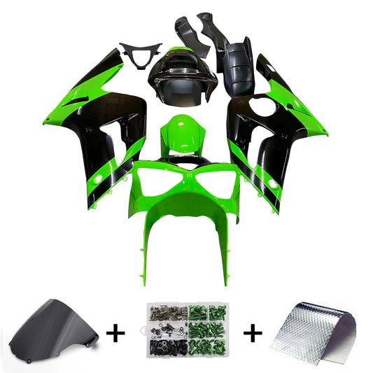Amotopart 2003-2004 Kawasaki ZX6R Cladding Green & Black Kit