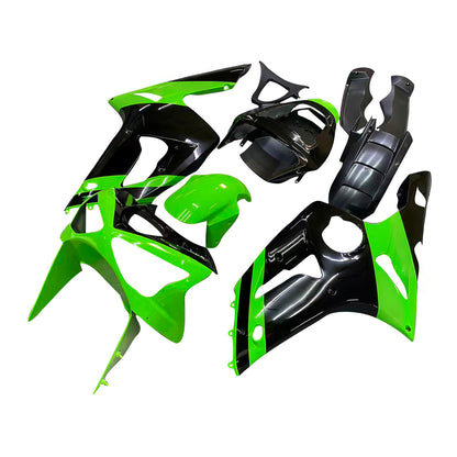 Amotopart 2003-2004 Kawasaki ZX6R Cladding Green & Black Kit