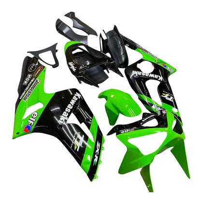 Amotopart 2003-2004 Kawasaki ZX6R Cladding Green & Black Kit