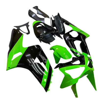 Amotopart 2003-2004 Kawasaki ZX6R Cladding Green & Black Kit