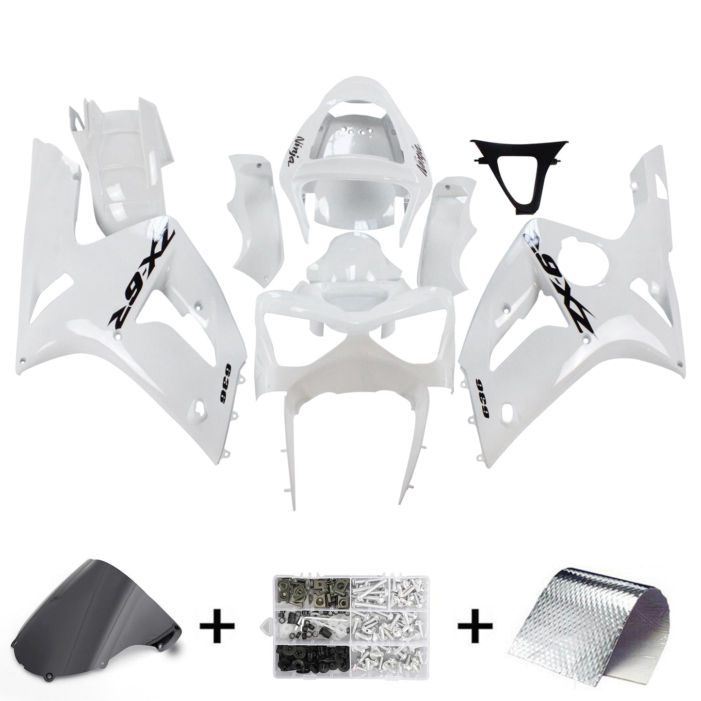 Amotopart 2003-2004 Kawasaki ZX6R 636 Wei Disguisce il kit con un logo nero