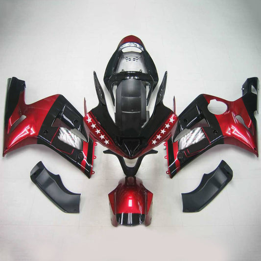 Amotopart 2003-2004 Kawasaki ZX6R 636 Kit di paura rosso nero lucido