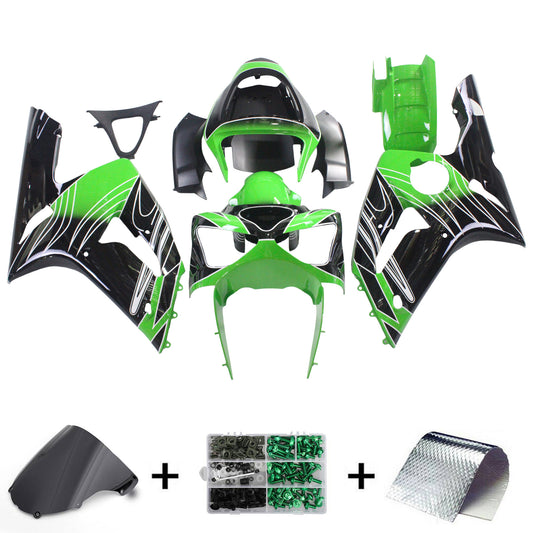 Amotopart 2003-2004 Kawasaki ZX6R 636 kit di rivestimento verde nero
