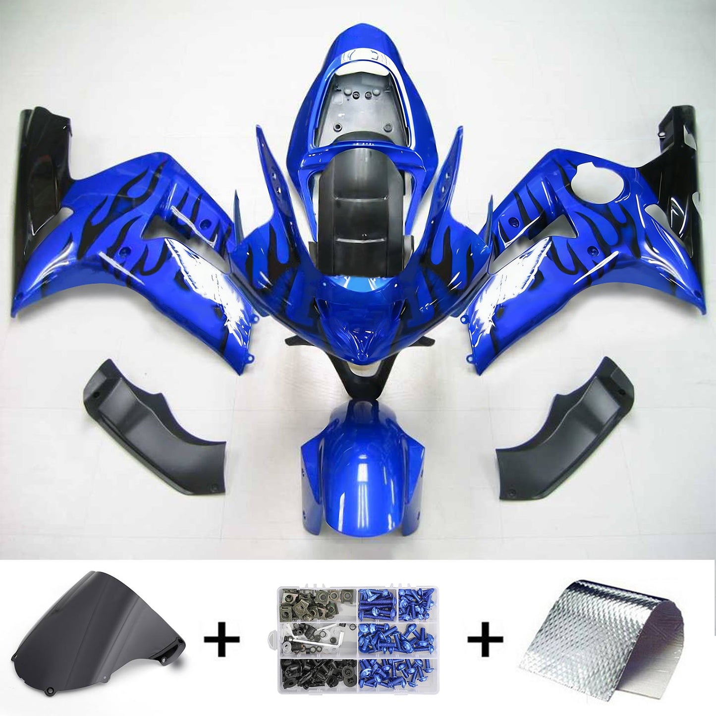 Amotopart 2003-2004 Kawasaki ZX6R 636 Kit di abito nero blu