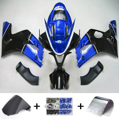 Amotopart 2003-2004 Kawasaki ZX6R 636 Kit di paura nera Blu lucido