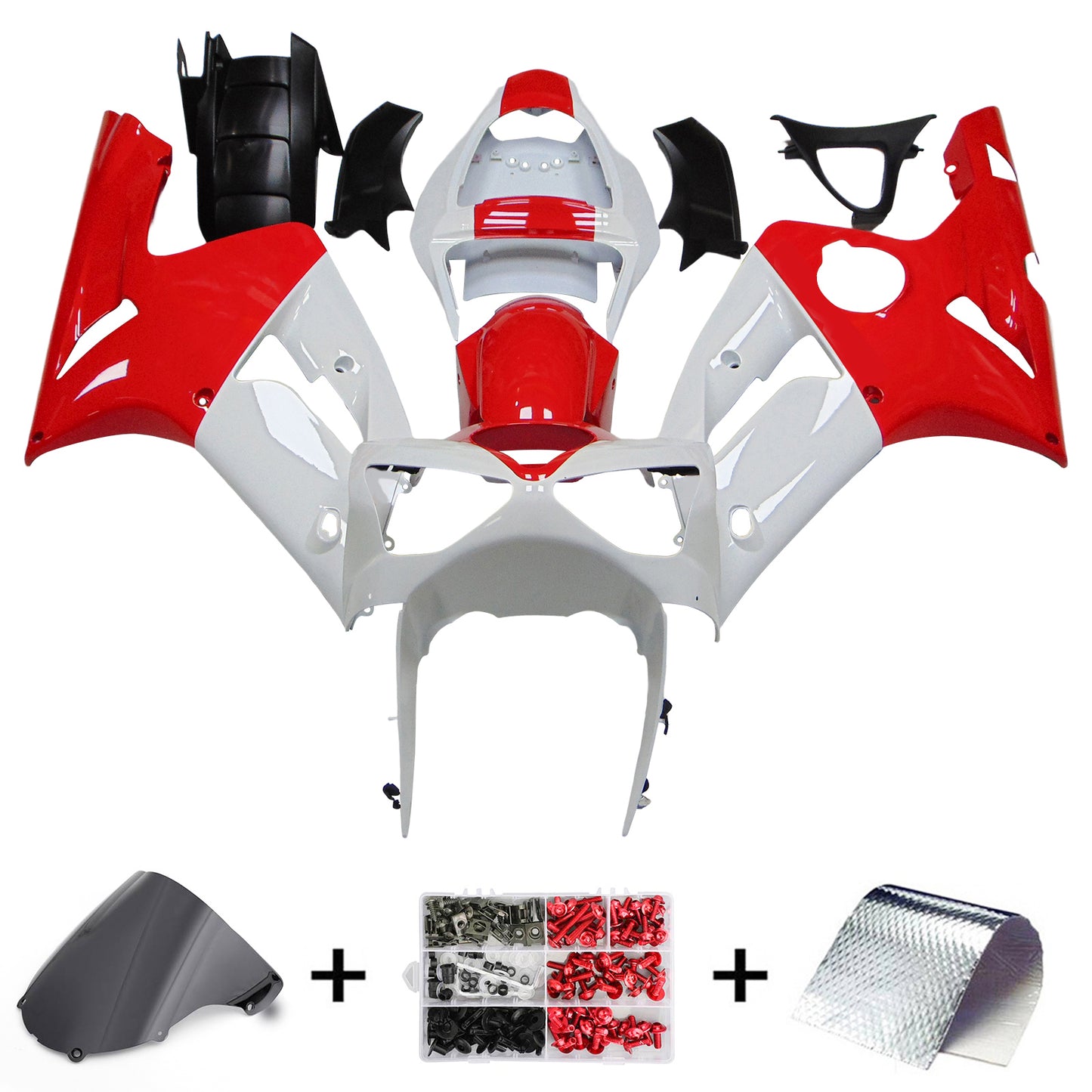 Amotopart 2003-2004 Kawasaki ZX6R 636 Kit di paura bianco rosso
