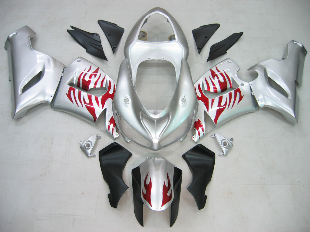 Carene 2005-2006 Kawasaki ZX6R 636 Silver &amp; Red Flame Ninja Racing Generico