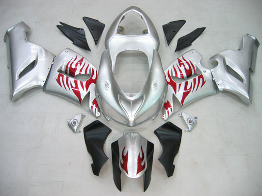 Carene 2005-2006 Kawasaki ZX6R 636 Silver &amp; Red Flame Ninja Racing Generico