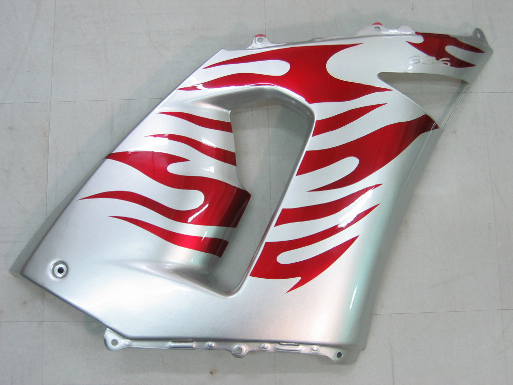 Carene 2005-2006 Kawasaki ZX6R 636 Silver &amp; Red Flame Ninja Racing Generico