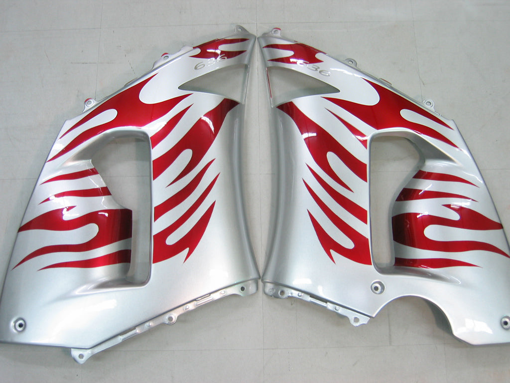 Carene 2005-2006 Kawasaki ZX6R 636 Silver &amp; Red Flame Ninja Generico