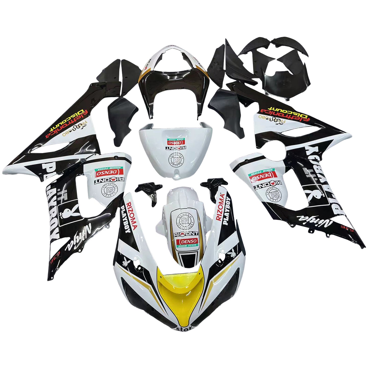 Carene 2005-2006 Kawasaki ZX6R 636 Nero Bianco Giallo Playboy Racing Generico