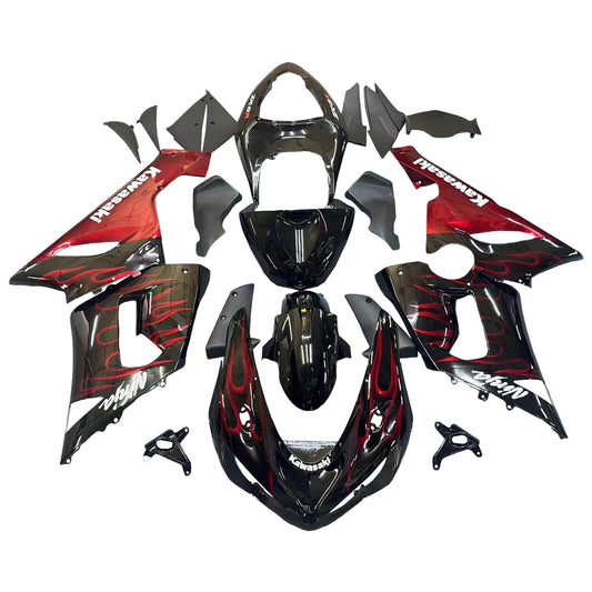 Carene 2005-2006 Kawasaki ZX6R 636 Black &amp; Red Flame Ninja Racing Generico