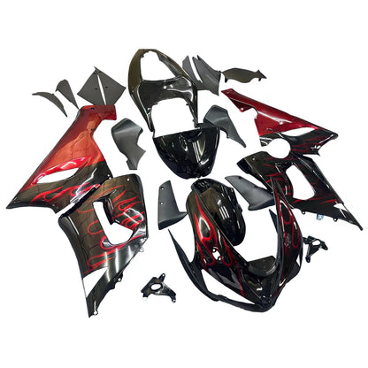 Carene 2005-2006 Kawasaki ZX6R 636 Black & Red Flame Ninja Racing Generico