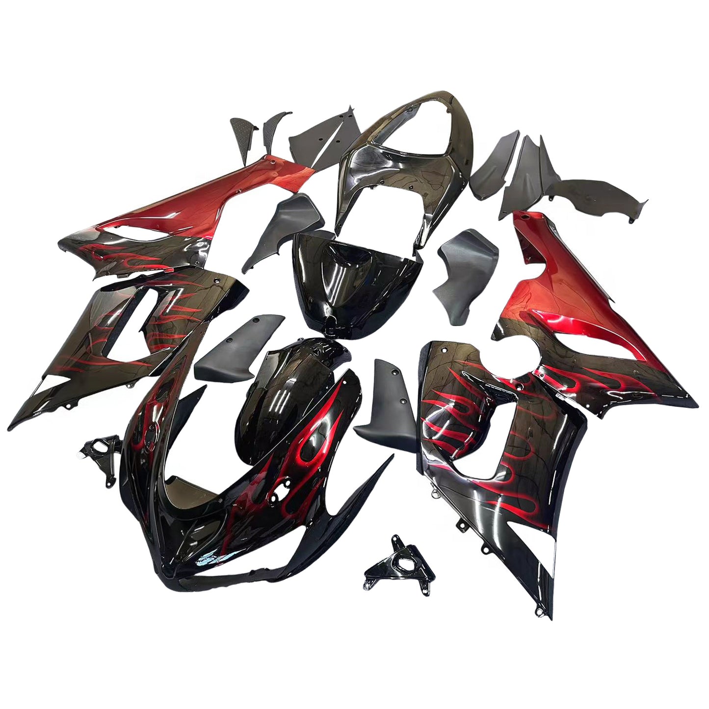 Carene 2005-2006 Kawasaki ZX6R 636 Black & Red Flame Ninja Racing Generico