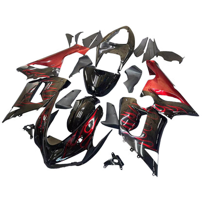 Carene 2005-2006 Kawasaki ZX6R 636 Black & Red Flame Ninja Racing Generico
