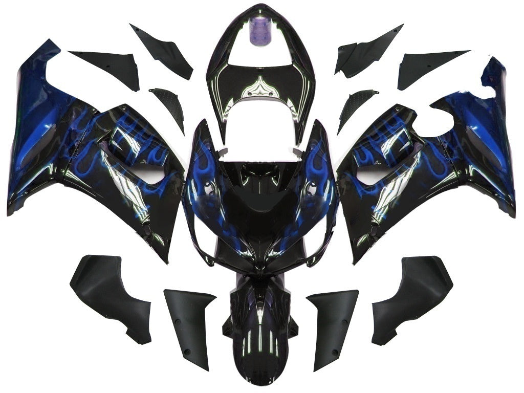 Carene 2005-2006 Kawasaki ZX6R 636 Black & Blue Flame Ninja Generico