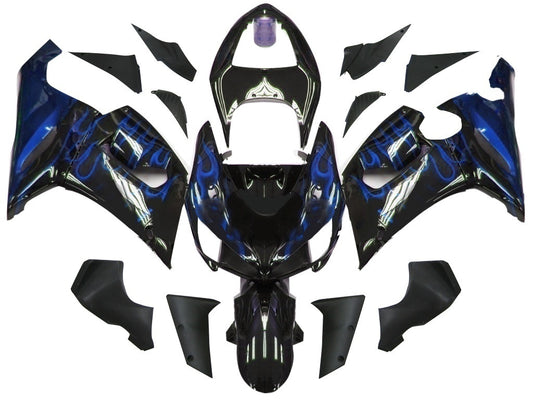 Carene 2005-2006 Kawasaki ZX6R 636 Black & Blue Flame Ninja Generico