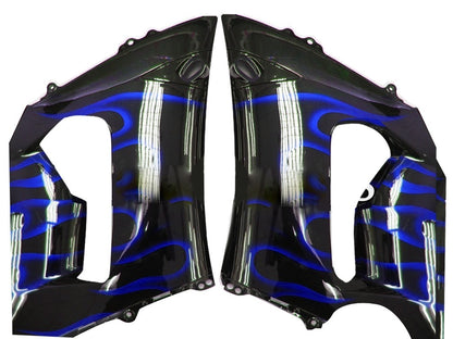 Carene 2005-2006 Kawasaki ZX6R 636 Black & Blue Flame Ninja Generico