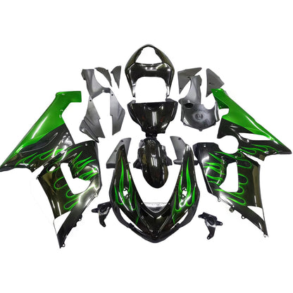 Carene 2005-2006 Kawasaki ZX6R 636 Black & Green Flame Ninja Racing Generico