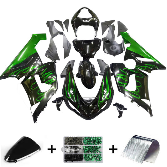 Carene 2005-2006 Kawasaki ZX6R 636 Black & Green Flame Ninja Generico