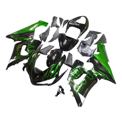 Carene 2005-2006 Kawasaki ZX6R 636 Black & Green Flame Ninja Generico