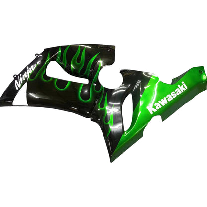 Carene 2005-2006 Kawasaki ZX6R 636 Black &amp; Green Flame Ninja Racing Generico