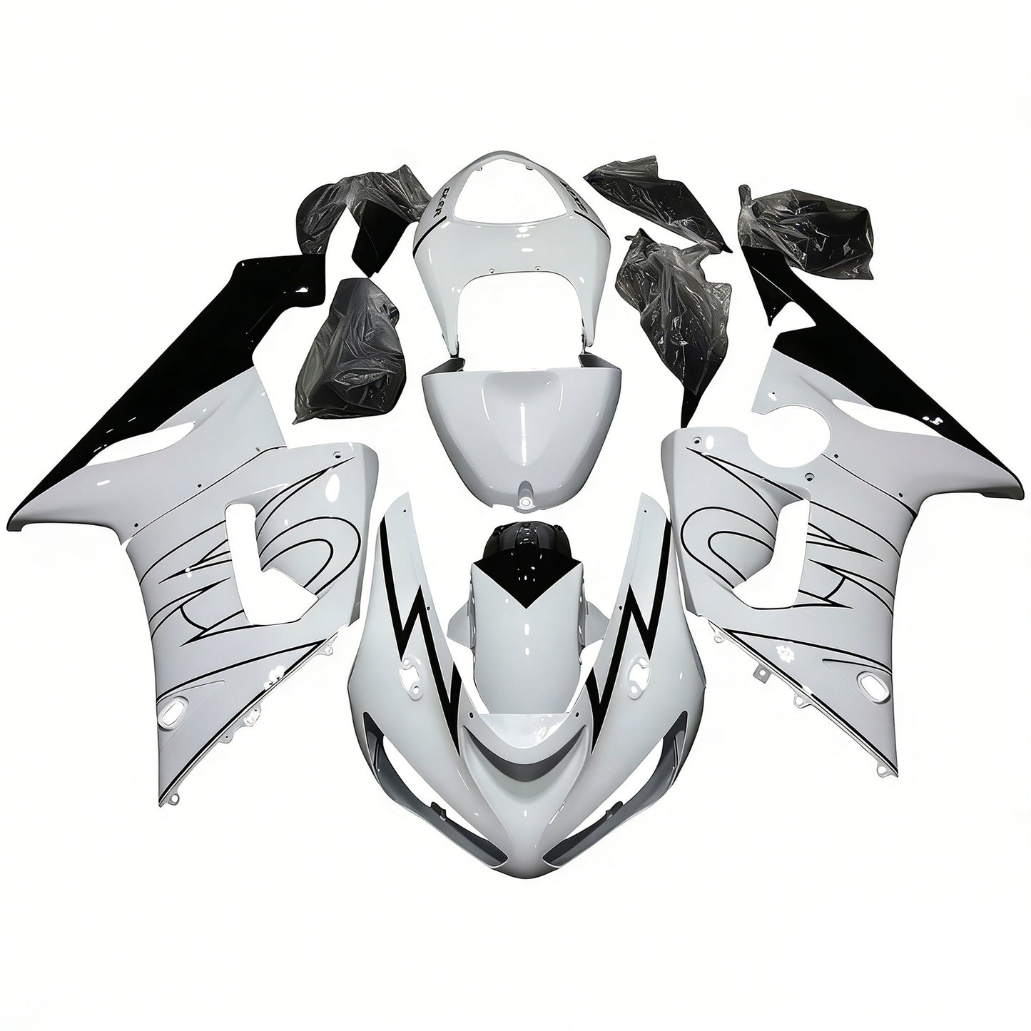 Carene 2005-2006 Kawasaki ZX6R 636 Bianco Nero Corona Racing Generico