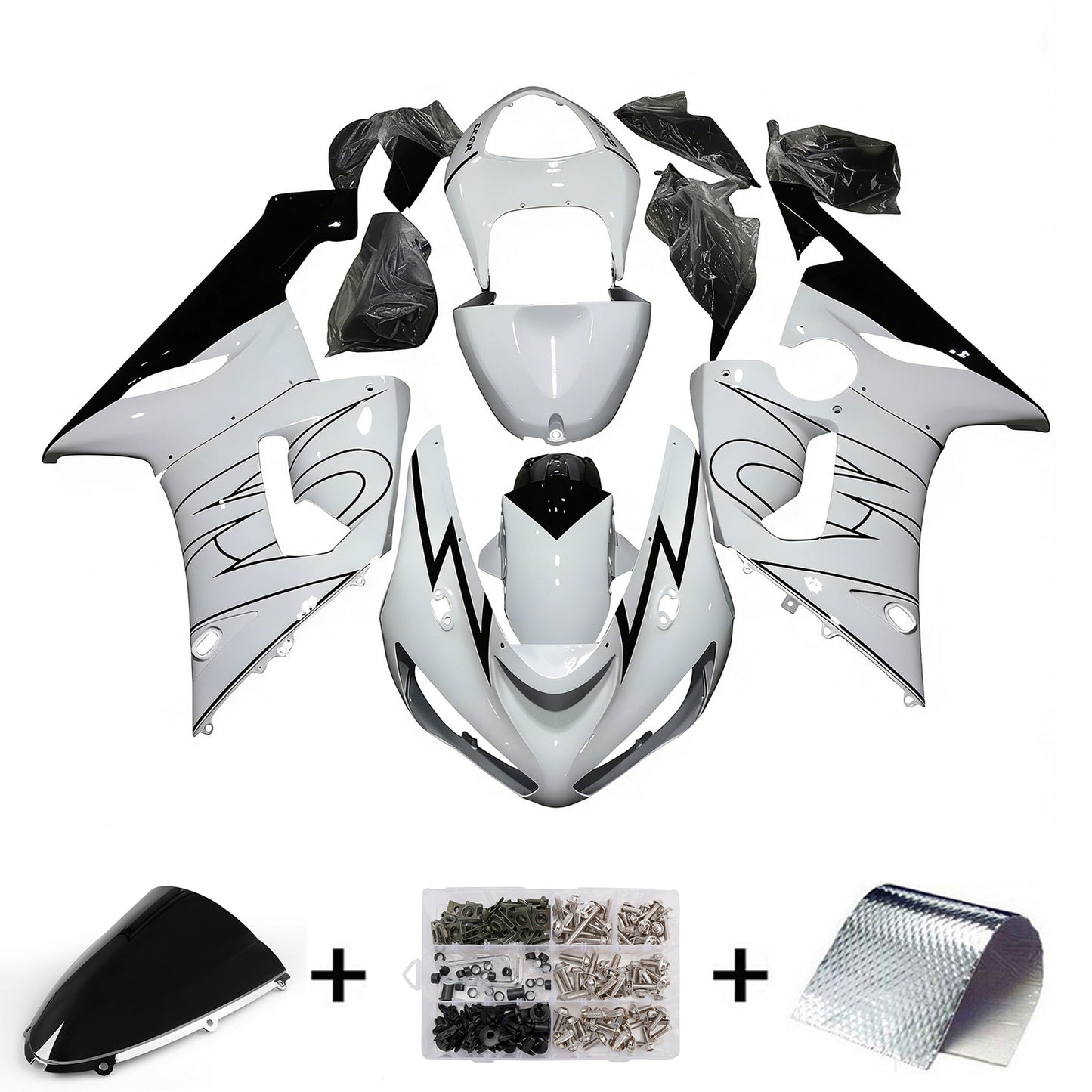 Carene 2005-2006 Kawasaki ZX6R 636 Bianco Nero Corona Racing Generico
