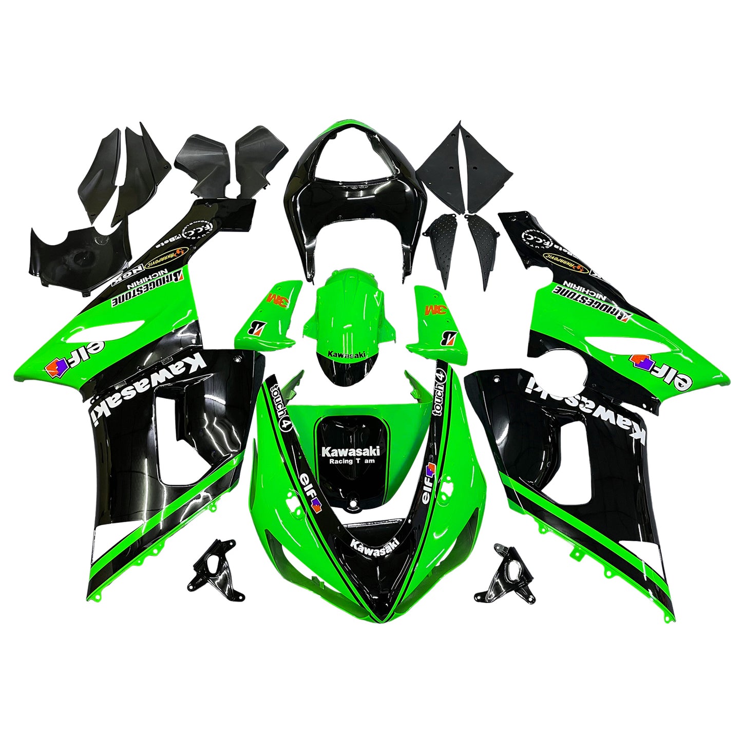 Carene 2005-2006 Kawasaki ZX6R 636 Verde Nero Kawasaki Racing Generico