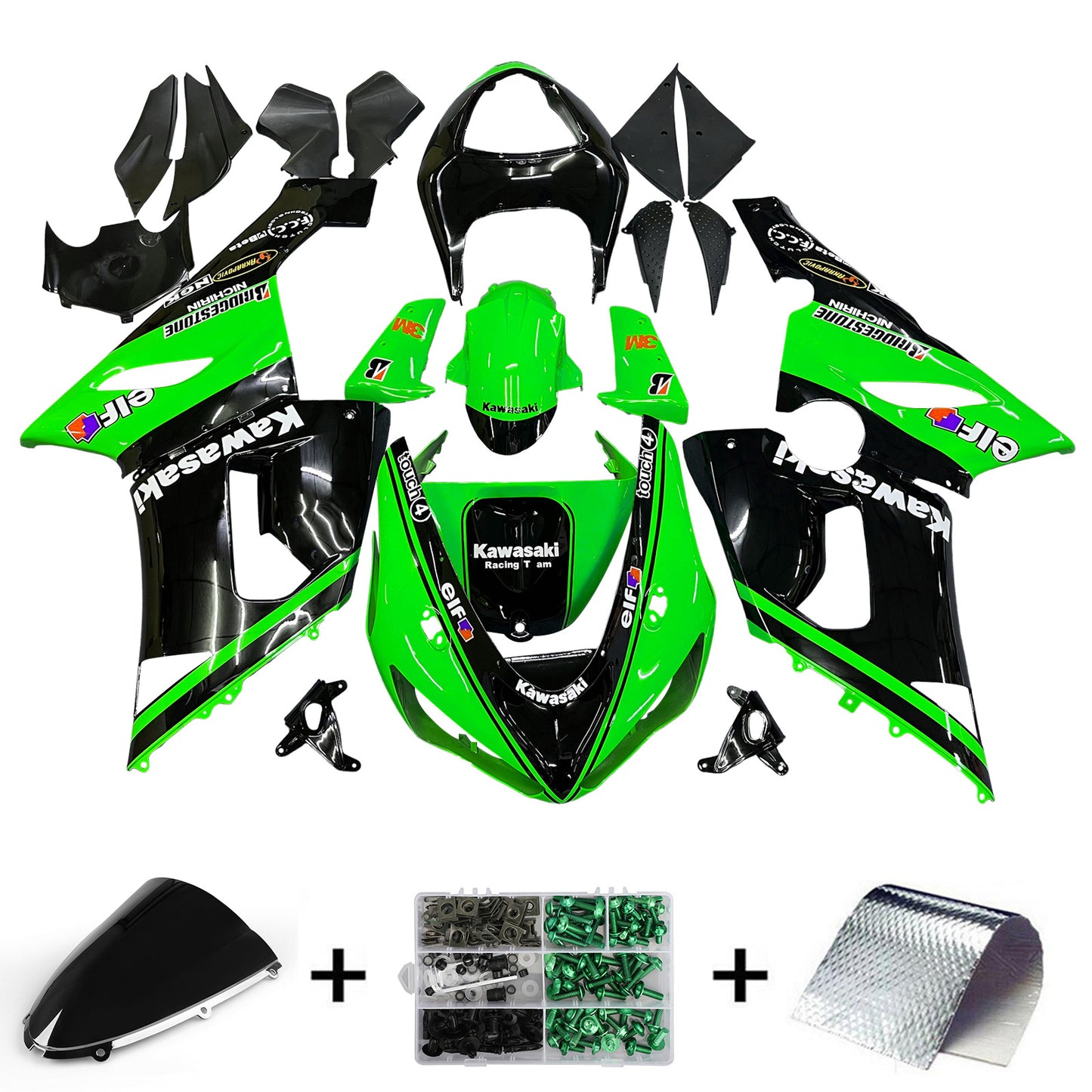 Carene 2005-2006 Kawasaki ZX6R 636 Verde Nero Kawasaki Racing Generico