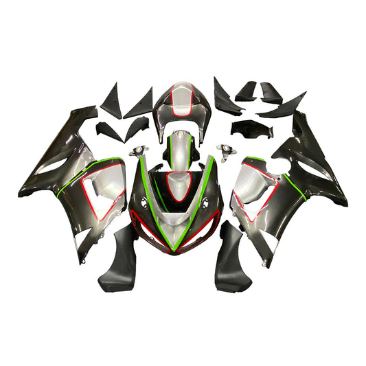 Amotopart Kawasaki 2005-2006 ZX6R 636 Kit di rivestimento nero rosso e verde
