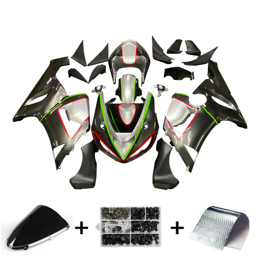 Amotopart Kawasaki 2005-2006 ZX6R 636 Kit di rivestimento nero rosso e verde