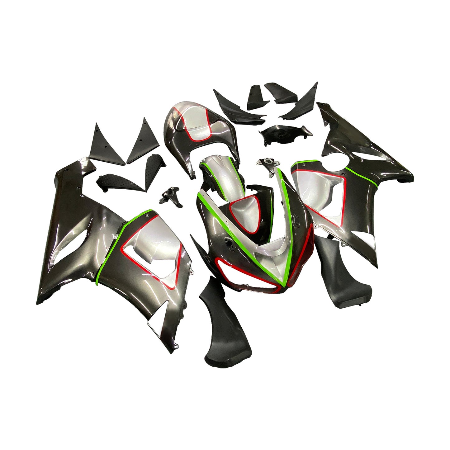Amotopart Kawasaki 2005-2006 ZX6R 636 Kit di rivestimento nero rosso e verde