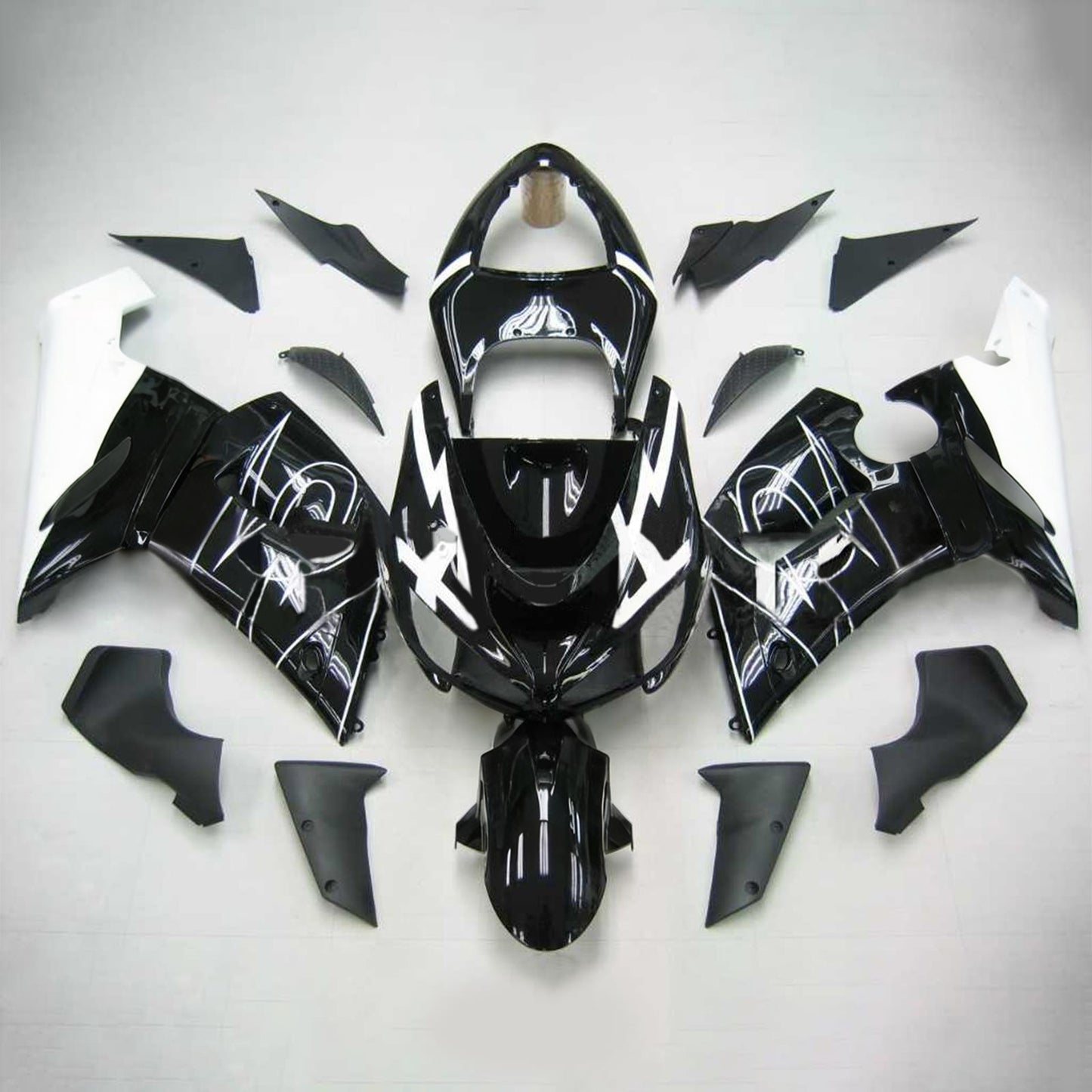 Amotopart Kawasaki 2005-2006 ZX6R 636 Kit di spostamento della miscela bianca nera