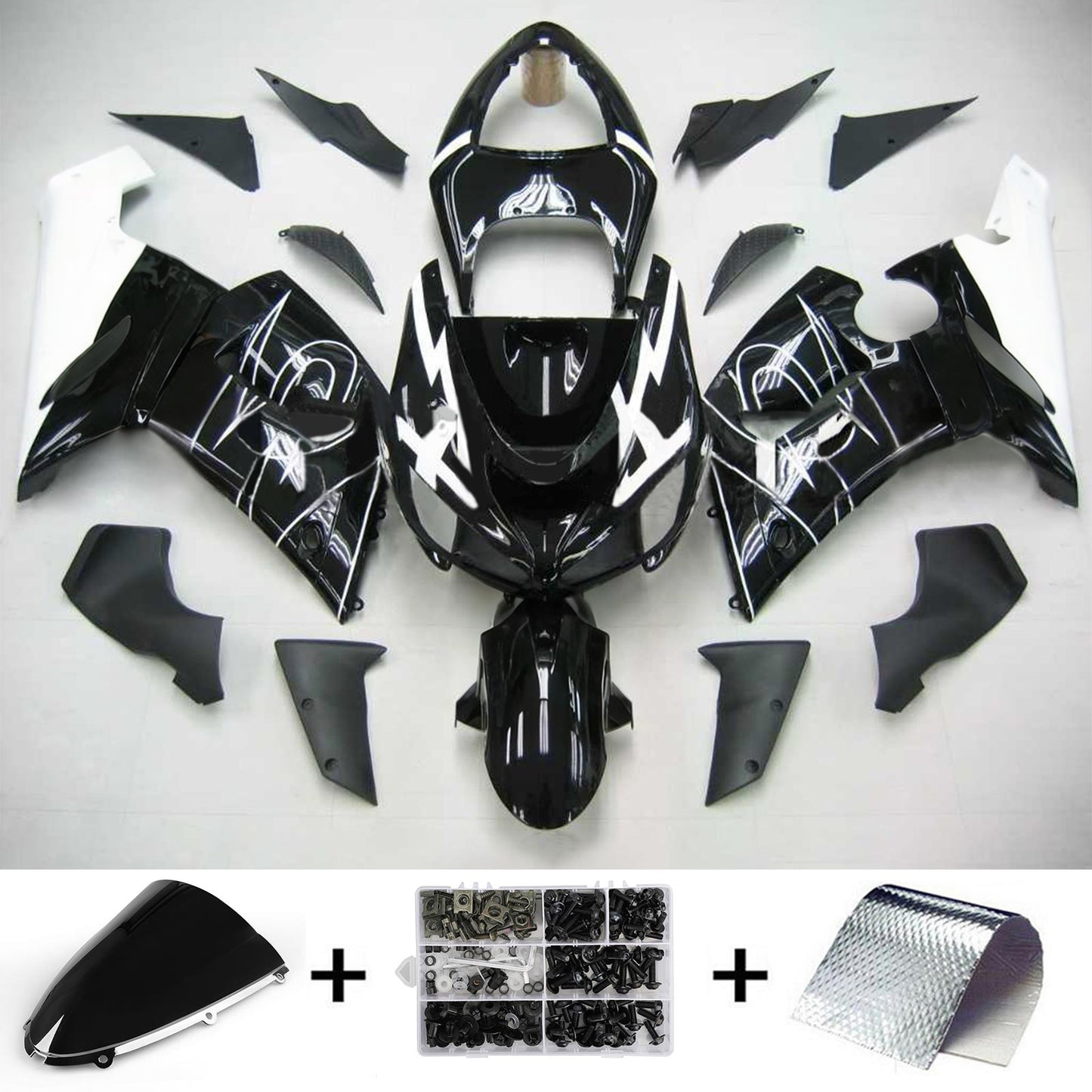 Amotopart Kawasaki 2005-2006 ZX6R 636 Kit di spostamento della miscela bianca nera