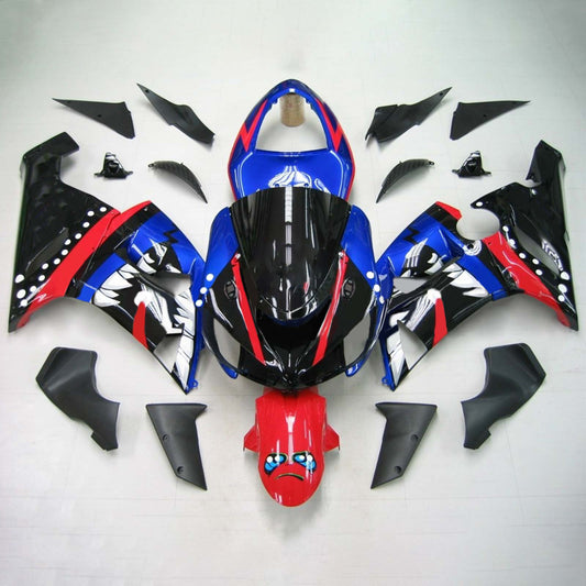 Amotopart Kawasaki 2005-2006 ZX6R 636 Blue Black Cartoon Draftkit