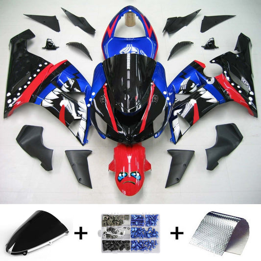 Amotopart Kawasaki 2005-2006 ZX6R 636 Blue Black Cartoon Draftkit