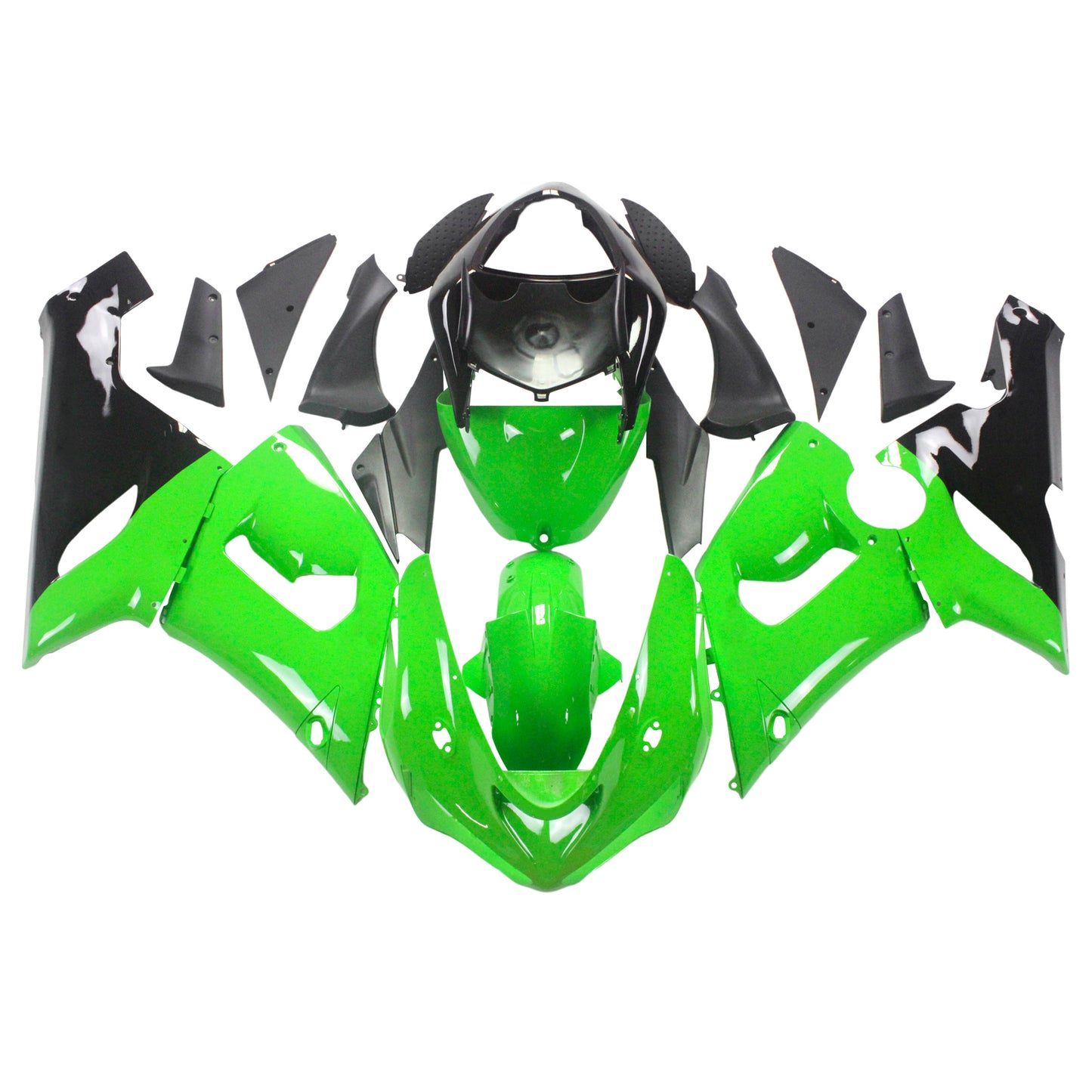 Amotopart Kawasaki 2005-2006 ZX6R 636 Kit di paura nera verde