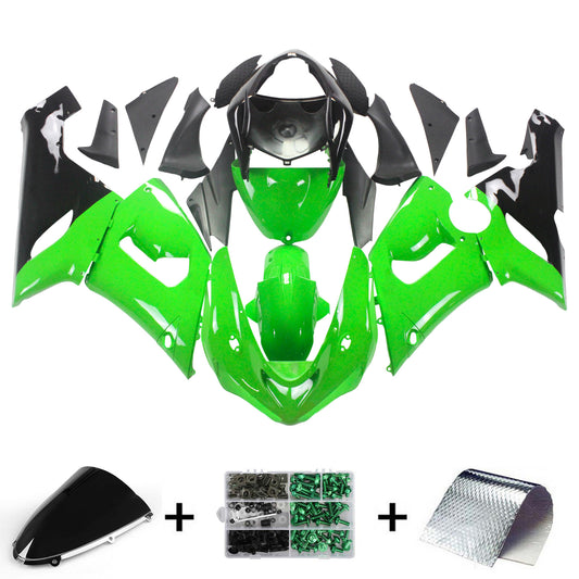 Amotopart Kawasaki 2005-2006 ZX6R 636 Kit di paura nera verde
