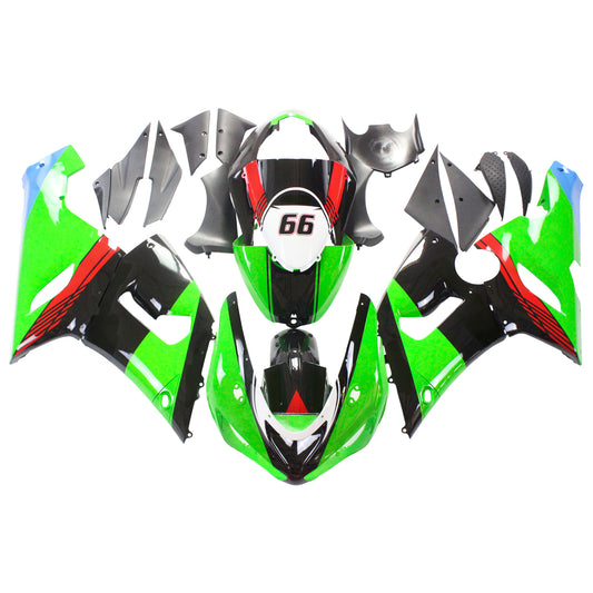 Amotopart Kawasaki 2005-2006 ZX6R 636 Black Mix Green Fearing Kit