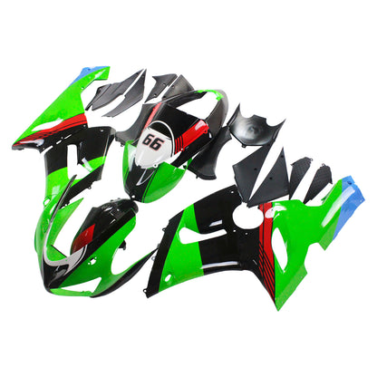 Amotopart Kawasaki 2005-2006 ZX6R 636 Black Mix Green Fearing Kit