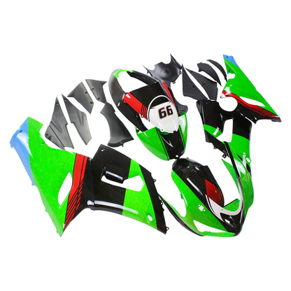 Amotopart Kawasaki 2005-2006 ZX6R 636 Black Mix Green Fearing Kit