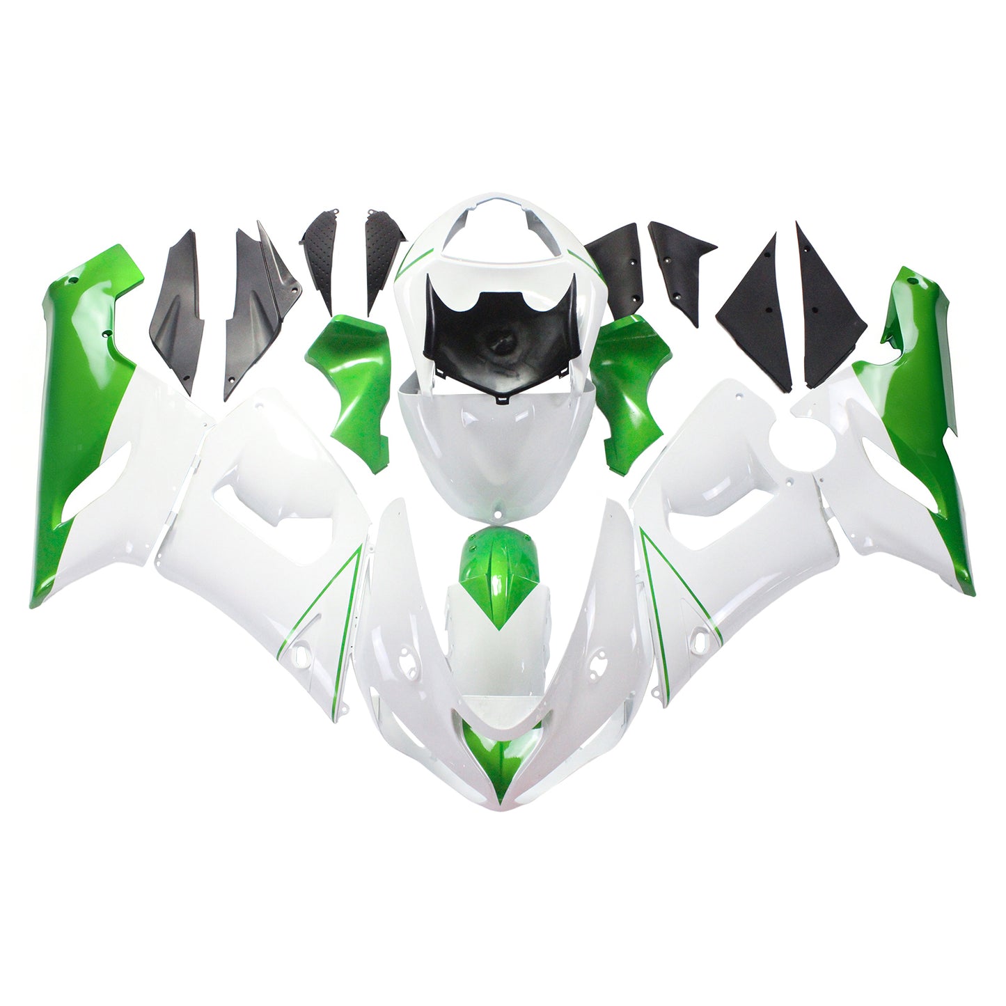 Amotopart Kawasaki 2005-2006 ZX6R 636 White Mix Green Fearing Kit