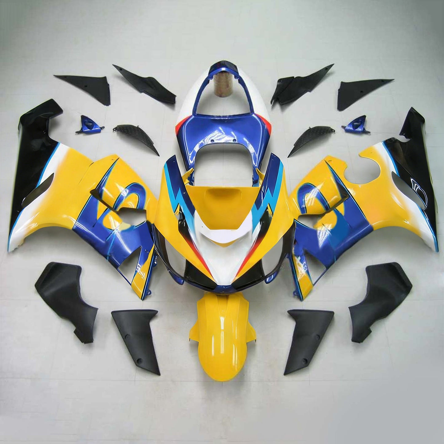 Amotopart Kawasaki 2005-2006 ZX6R 636 Kit di carenatura blu giallo