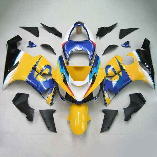 Amotopart Kawasaki 2005-2006 ZX6R 636 Kit di carenatura blu giallo
