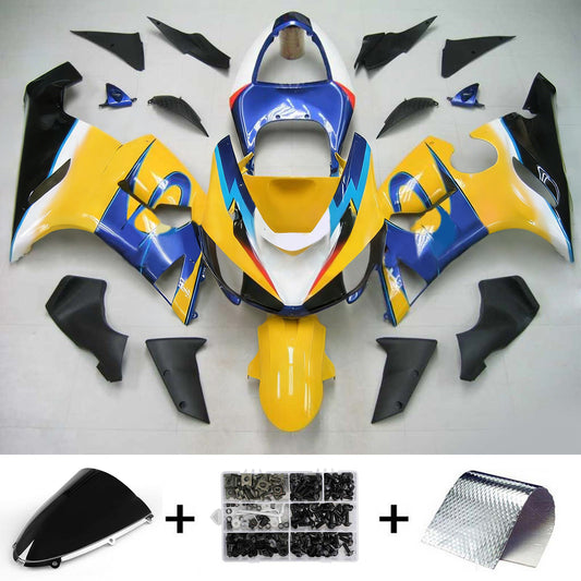 Amotopart Kawasaki 2005-2006 ZX6R 636 Kit di carenatura blu giallo