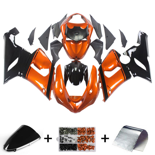 Amotopart Kawasaki 2005-2006 ZX6R 636 Kit di stagno arancione nero