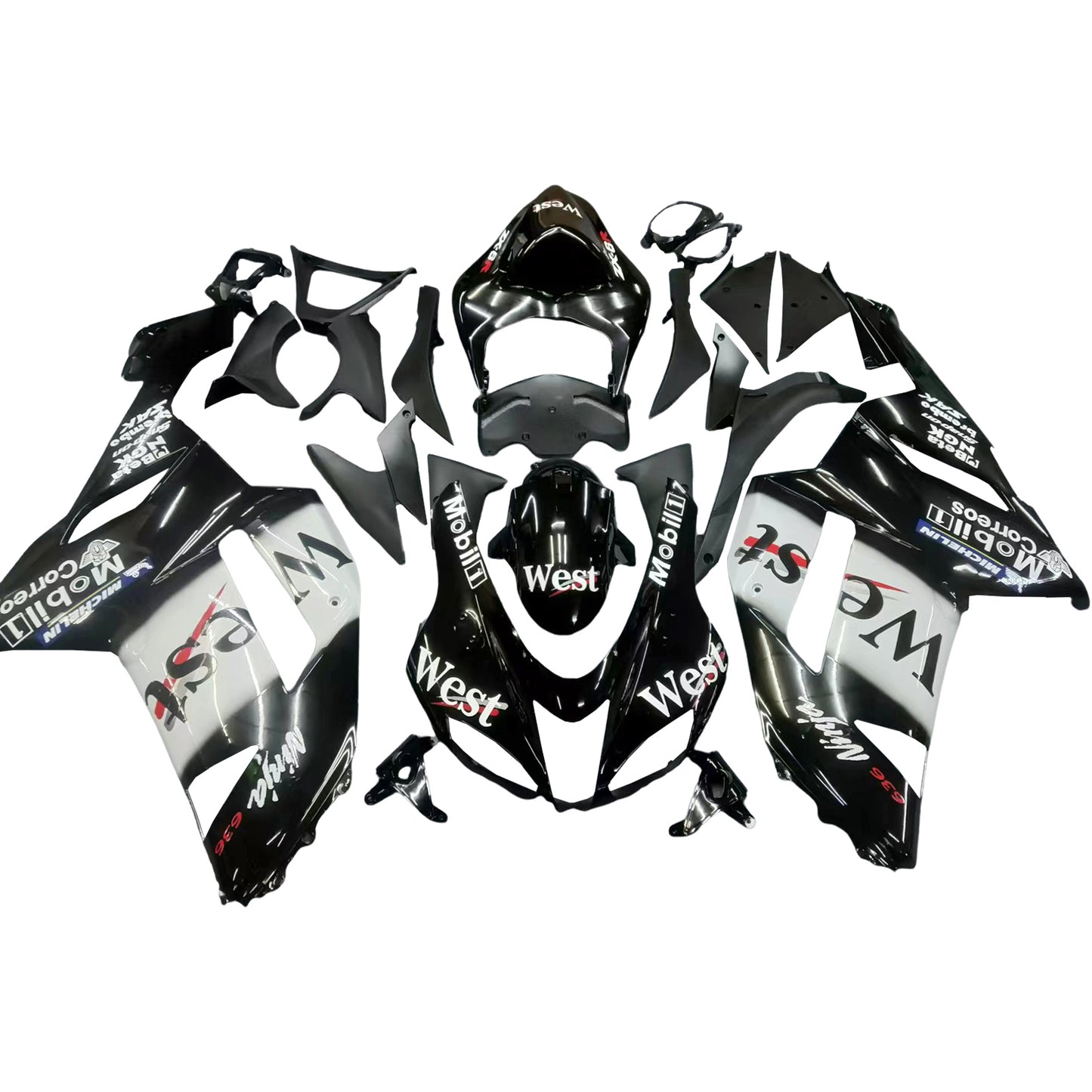 Carene 2007-2008 Kawasaki ZX6R ZX636 Nero Bianco West Ninja Generico