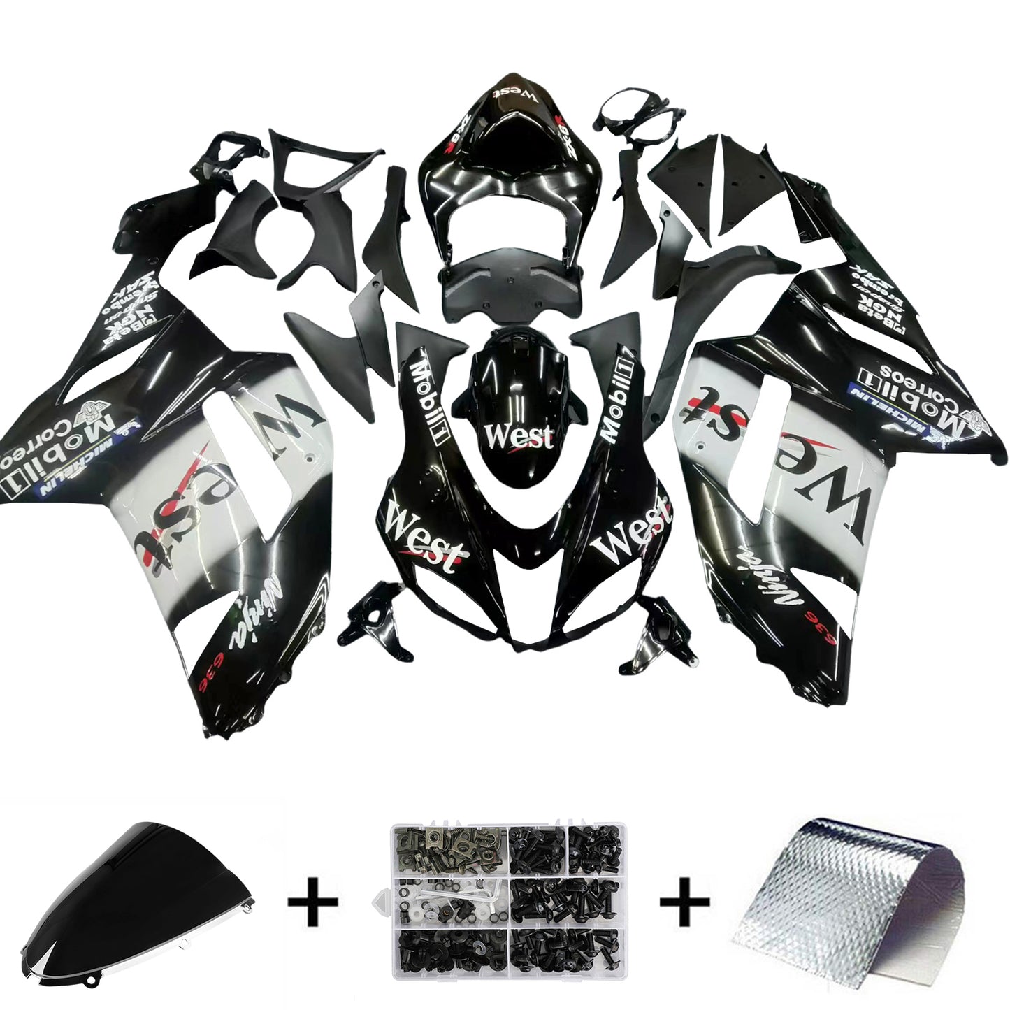 Carene 2007-2008 Kawasaki ZX6R ZX636 Nero Bianco West Ninja Racing Generico