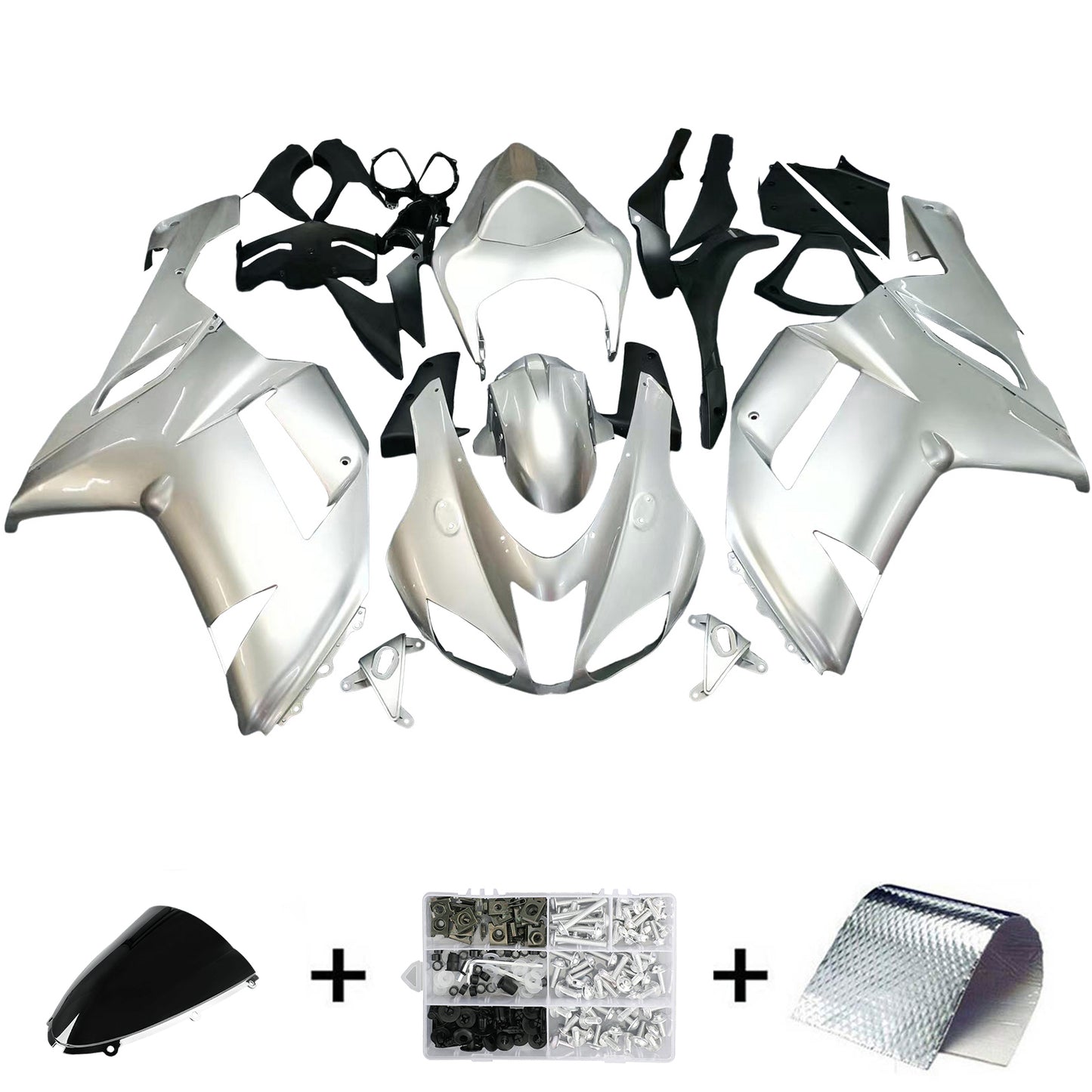 Carene 2007-2008 Kawasaki ZX6R ZX636 Argento Ninja Generico